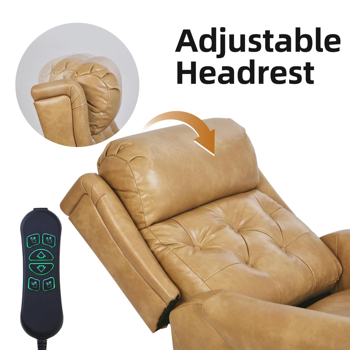 RUTOX Large Power Lift Recliner Chair for Elderly, Oversized Lay Flat Lift Chair with Adjustable Headrest, Leather Recliner Chairs with Massage and Heat, Infinite Position,Extended Footrest,Beige RUTOX