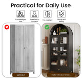 JFHID 73'' Arched Metal Storage Cabinet, Modern Kitchen Pantry with Glass Door, Drawer & Adjustable Shelves, Curio Display Bookcase for Kitchen, Dining or Living Room JFHID