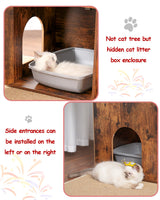 Gitelsnour Cat Tree with Litter Box Enclosure, Large Wooden Cat Tower Cat Condo for Indoor Cats with Play Garden (Leaf, Lawn, Hair Rubbers), Modern Cat House, Rustic Brown GCT110SR Gitelsnour