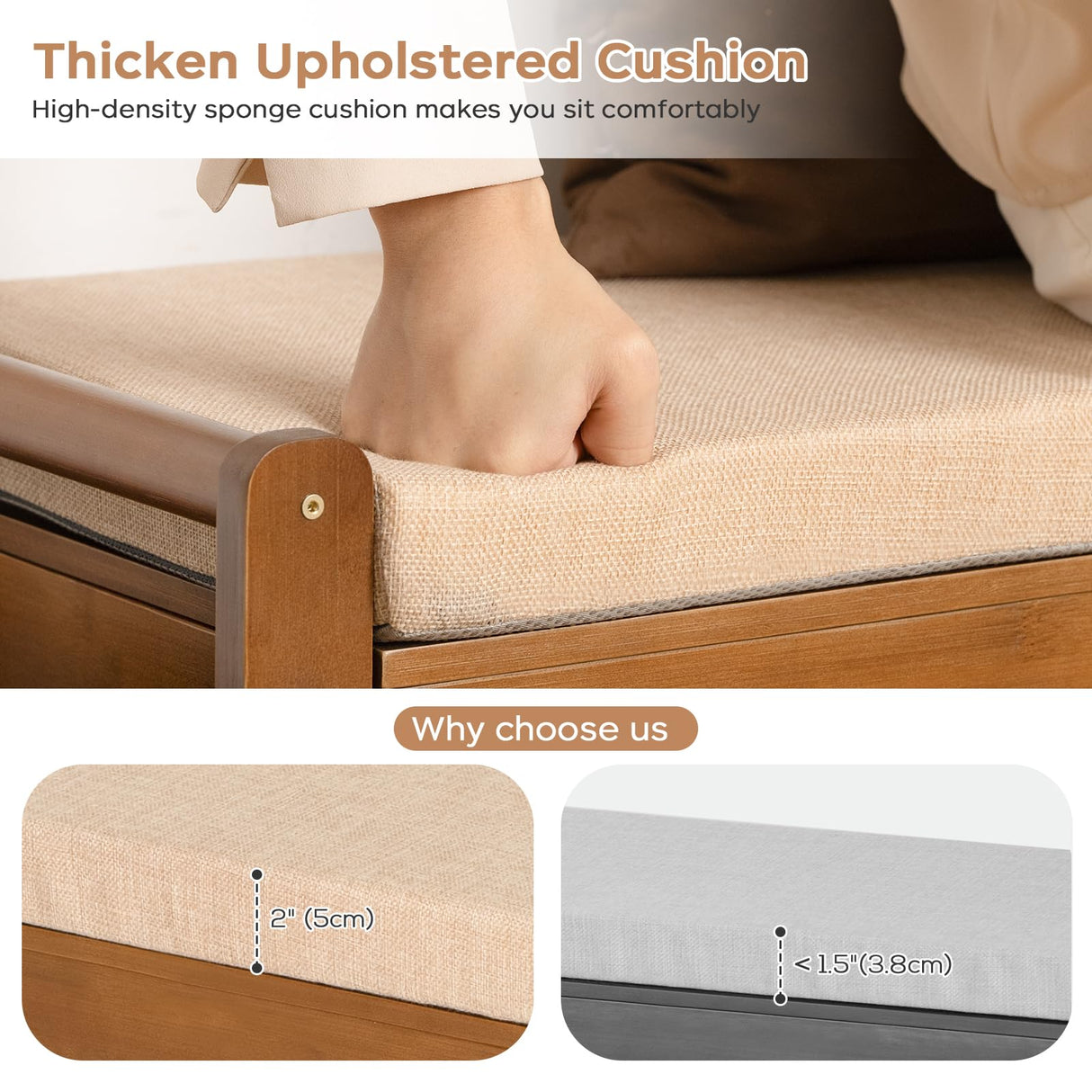 oakvivo 39.4in Shoe Bench with 2 Side Holder, 3 Tier Bamboo Entryway Bench with Storage, Shoe Rack Bench Organizer with Cushion for Entryway Hallway Living Room, Holds up to 330lbs oakvivo