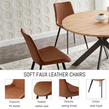 Zerifevni 46.4" Round Dining Table Set, Mid Century Modern Round Dining Table for 4-6 Person, w/Steel Legs, Coffee Table for Kitchen Dining Room, Office, Save Space (1 Table with 4 Brown Chairs) Zerifevni