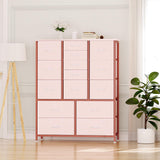 ElectraSpeedy 15 Drawers Dresser, Tall Dressers for Bedroom, Large Chests of Drawers, Fabric Storage Dresser Organizer Unit for Closet, Hallway, Living Room (Pink Wood Grain Print) ElectraSpeedy