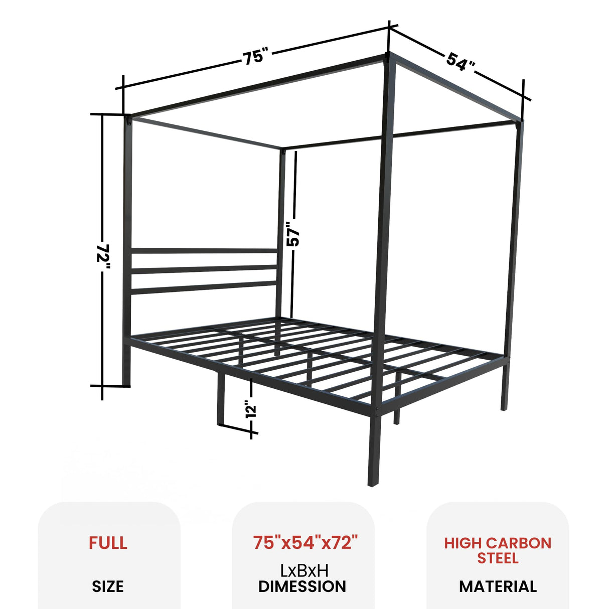 AMBEE21 Golden Gate Beds Canopy Metal Bed Frame with Headboard – Wrought Iron Platform Design, Sturdy Slatted Base, No Box Spring Needed, Underbed Storage Space – Full, Black AMBEE21
