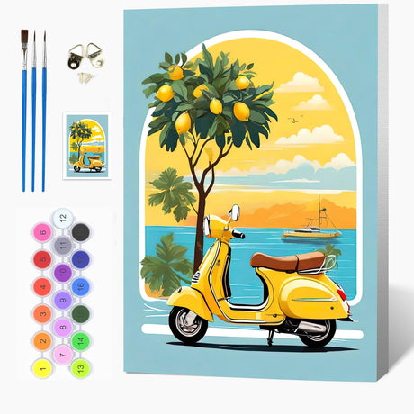 Auremi Landscape Paint by Number Kits with Framed, DIY Car Paint by Number Canvas for Adults, Easy Acrylic in Canvas with Brushes for Decor 20x30cm Auremi