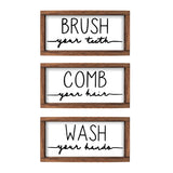 LIBWYS Bathroom Sign & Plaque (Set of 3) Wash Your Hands Brush Your Teeth Comb Your Hair Decorative Rustic Wood Farmhouse Bathroom Wall Decor (White) LIBWYS