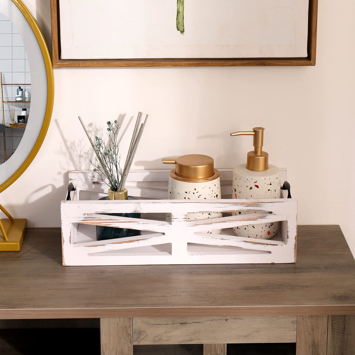 MJYIOK Toilet Tank Basket Rustic White Toilet Paper Holder Bathroom Decor Box,Farmhouse Kitchen Utensil Holder Caddy,for Kitchen MJYIOK