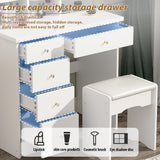 FUFU&GAGA Vanity Set with Rectangular Mirror, Makeup Vanity Dressing Table with 5 Drawers, Shelves, Dresser Desk and Cushioned Stool Set (B White/Lighted Mirror) FUFU&GAGA