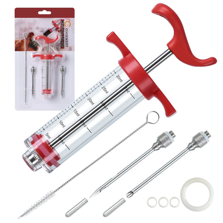 JY COOKMENT Meat Injector Syringe, 1-oz Marinade Flavor Injector with 2 Professional Needles,1 Cleaning Brushes JY COOKMENT