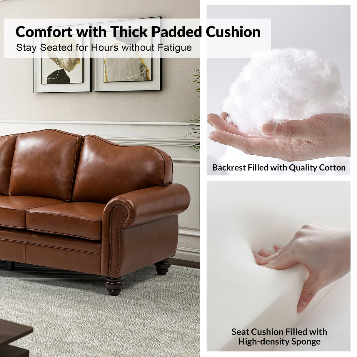 The support you need Classic 3-Seater Sofa with Premium Leather Upholstery, Stylish & Comfortable Sofa for Living Room or Office, Easy to Maintain & Long-Lasting Brown The support you need