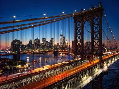 Brooklyn Bridge DIY 5D Diamond Painting by Number Kit, New York City Beautiful Sunset Crystal Rhinestone Paintings Cross Stitch Home Wall Decor, 12x16 Inch