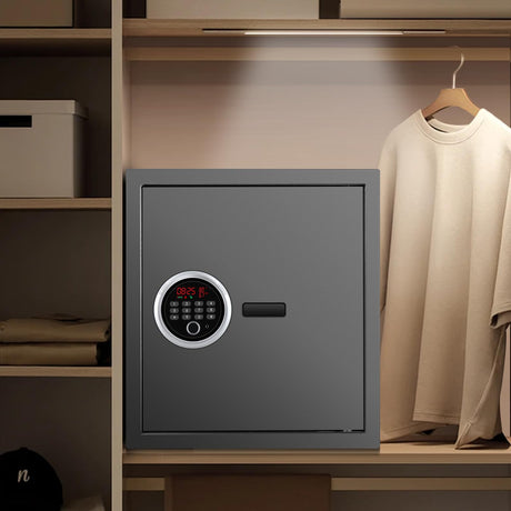 Smart Security Cabinet Safe, Steel Lock Box hand Gun Safe -Perfect for Home/Office/Hotel, Secure Pistols, Documents, Jewelry, Valuables (Biometric Grey Safe with Screen-13.75"x13"x15") BBRKIN