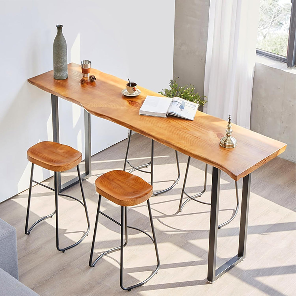 Lrxmastery Bar Table Counter Bar Height Pub Table Rectangular Wood High Top Kitchen Dining Table Rustic Tall Counter Height Table for Narrow Space Living Room Sturdy Metal Frame (55.1in) Lrxmastery