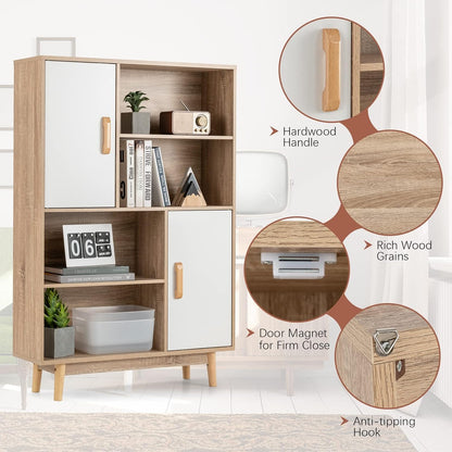 Giantex 4-Tier White Storage Cabinet with Doors and Rubber Wood Legs - WoodArtSupply