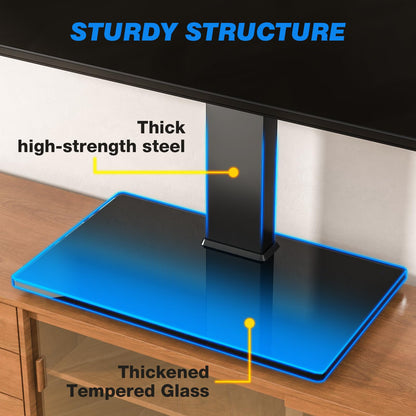 Rfiver Universal Swivel TV Stand Table Top TV Stand for 32-65,70,75 Inch LCD LED TV up to 110 lbs -Height Adjustable Center Pedestal Stand Replacement with Heavy Duty Tempered Glass Base