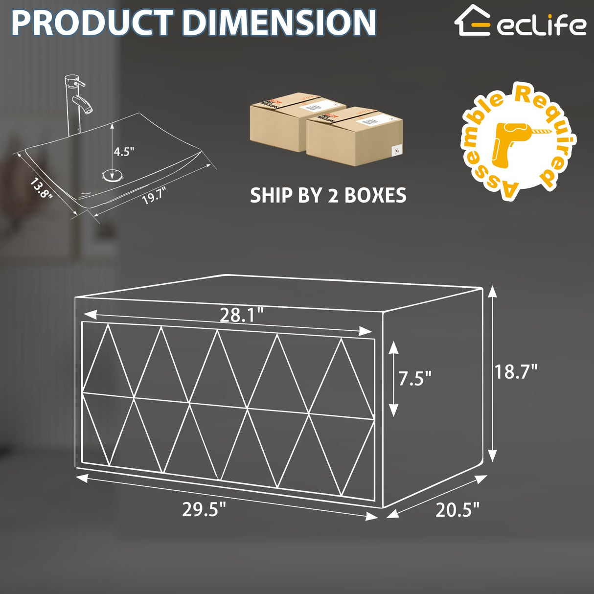eclife 30" Bathroom Vanities Cabinet with Sink Combo, Wall Mounted Floating Cabinet w/Decor Lines, White Curved Ceramic Vessel Sink W/ORB Water Save Faucet & Pop Up Drain, Black eclife