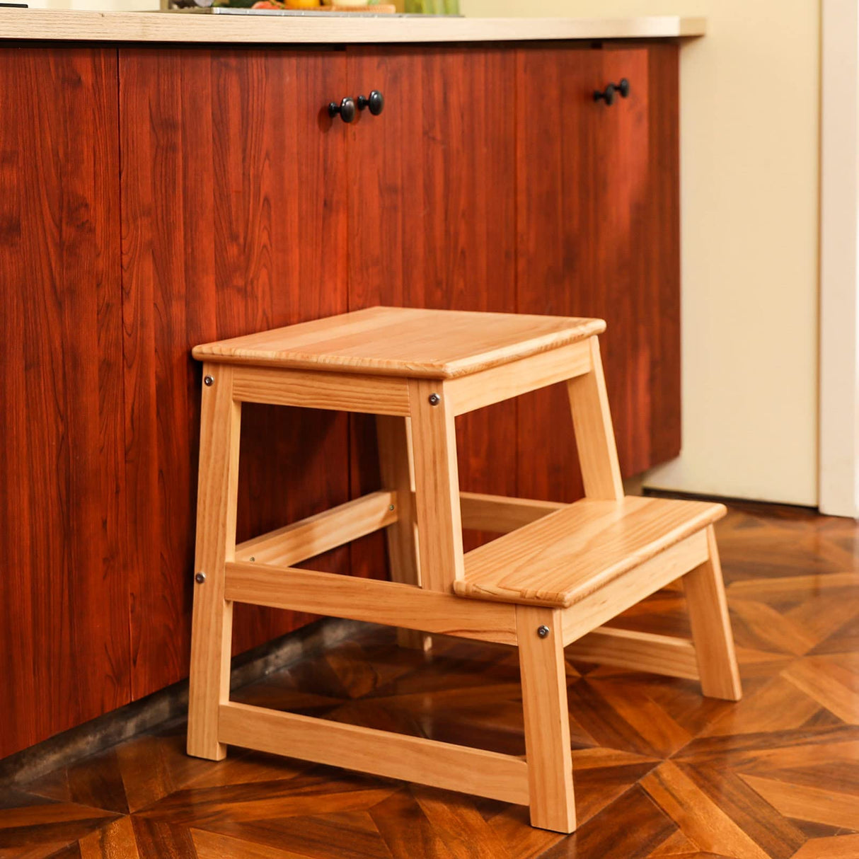 Kitchen Step Stool for Kids with Safety Rail,Toddler Standing Tower for Kitchen Counter, Baby Montessori Stool,Solid Wood Construction,Natural Wiifo
