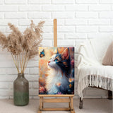 5D Diamond Art Kits for Adults, Cat Butterfly Diamond Painting Kit for Beginner, Full Round Drills Paint with Diamonds Dot Gem Art On Canvas DIY Crafts for Wall Decor 12X16 inch DIYDECORFUN