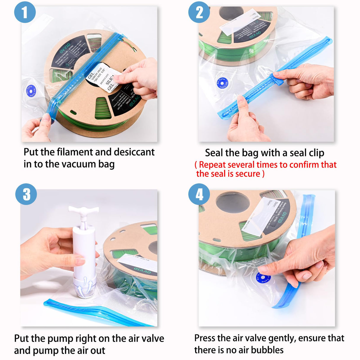 Plus Size 32x34cm OVV3D Filament Storage Bags 44pcs, 3D Printer Filament Storage 20 Bags Vacuum Sealed Kit with 20 Desiccants, Perfect for 3D Filament Storage or Using After Filament Dryer Box OVVNYXE