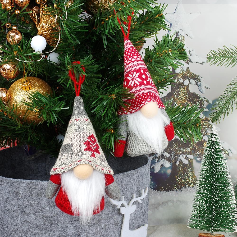 Baodlon Gnome Christmas Ornaments with Led Light, Handmade Swedish Tomte Xmas Gnomes Plush Doll, Scandinavian Santa Elf Table Ornaments, Lighting Hanging Christmas Tree Decorations Home Decor (6 Pack)