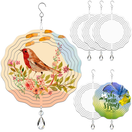 WindMage 6 Pack 8inch Sublimation Wind Spinner Blanks 3D Aluminum Metal Wind Sculpture Kinetic Spinners for Yard and Garden Indoor Art Ornaments Hanging Decoration (Wave Floral) WindMage