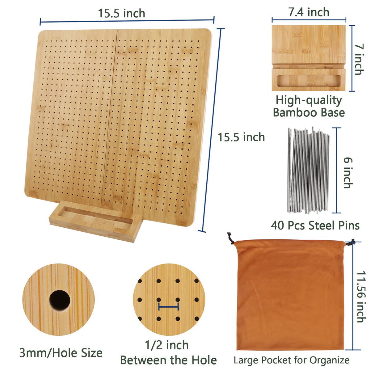 Newkita 15.5" Foldable Crochet Blocking Board with 40 Steel Pegs/Pins for Granny Squares & Small Projects, Adults Newkita