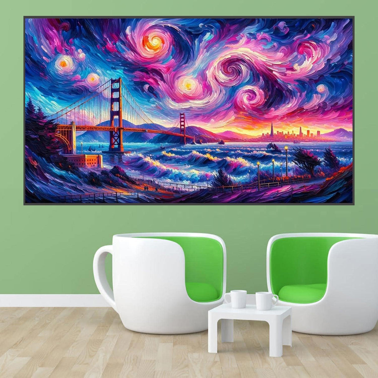 ijbnhd Large Diamond Painting Kits for Adults, 5D Van Gogh Extra Large Diamond Art Kits for Adults, DIY Full Drill Round San Francisco Bridge Gem Art for Home Wall Decor Gift 16X28inch ijbnhd