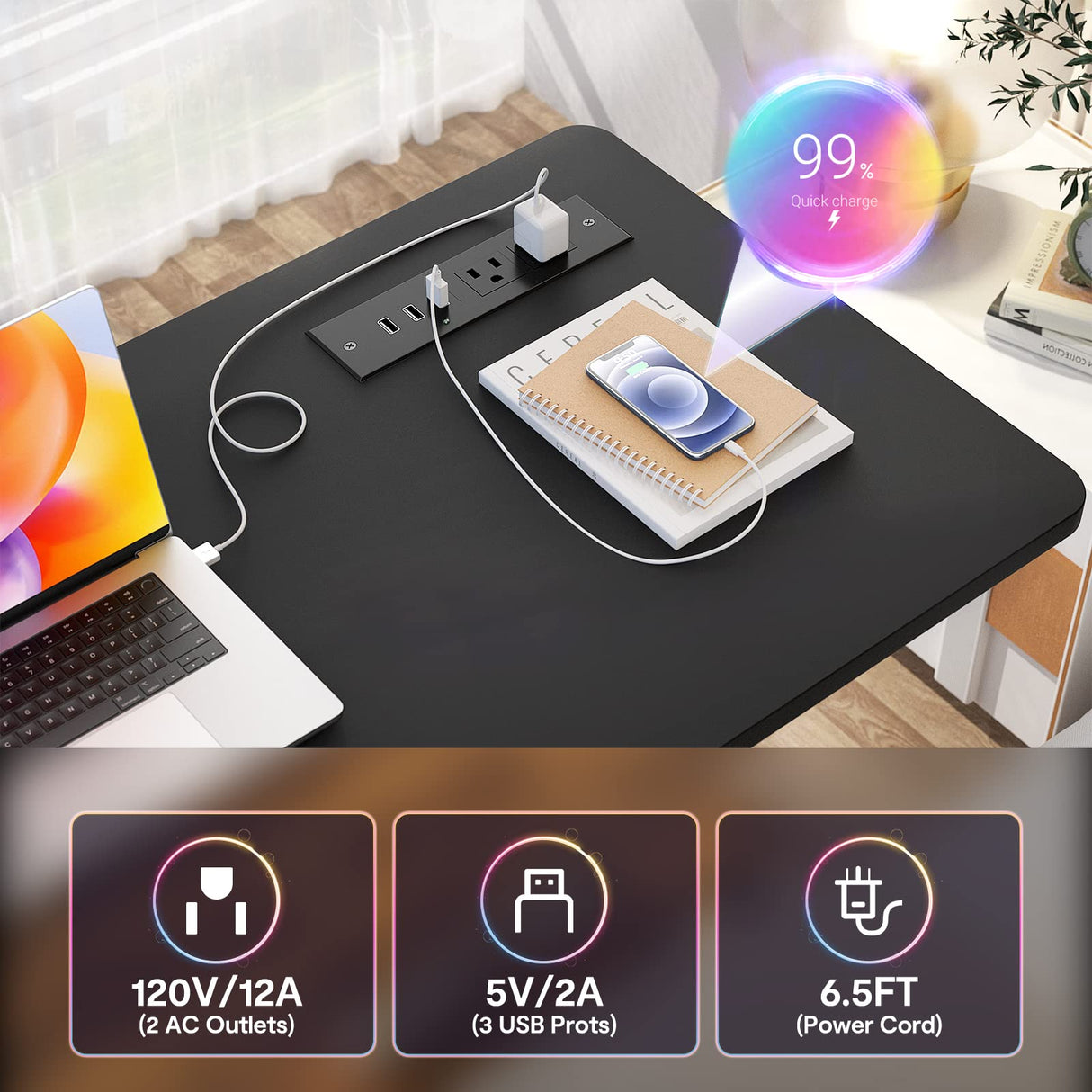 Height Adjustable Standing Desk with Power Outlets, 32" Manual Stand Up Desk with Storage Shelves Small Mobile Rolling Computer Desk Portable Laptop Table with Wheels for Home Office, Black armocity