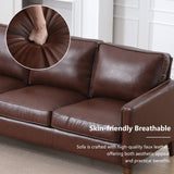 EBELLO 77” Mid Century Modern Sofa Couch, 3 Seater Faux Leather Couches for Living Room, Soft Padded Comfy Cushion, Small Sofa for Small Spaces, Bedroom, Apartment, Dark Brown EBELLO