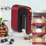 Yomelo 9-Speed Digital Hand Mixer Electric, 400W DC Motor, Hand Mixer electric Handheld with Snap-On Storage Case, Touch Button, Turbo Boost, 5x Stainless Steel Accessories (Red) Yomelo