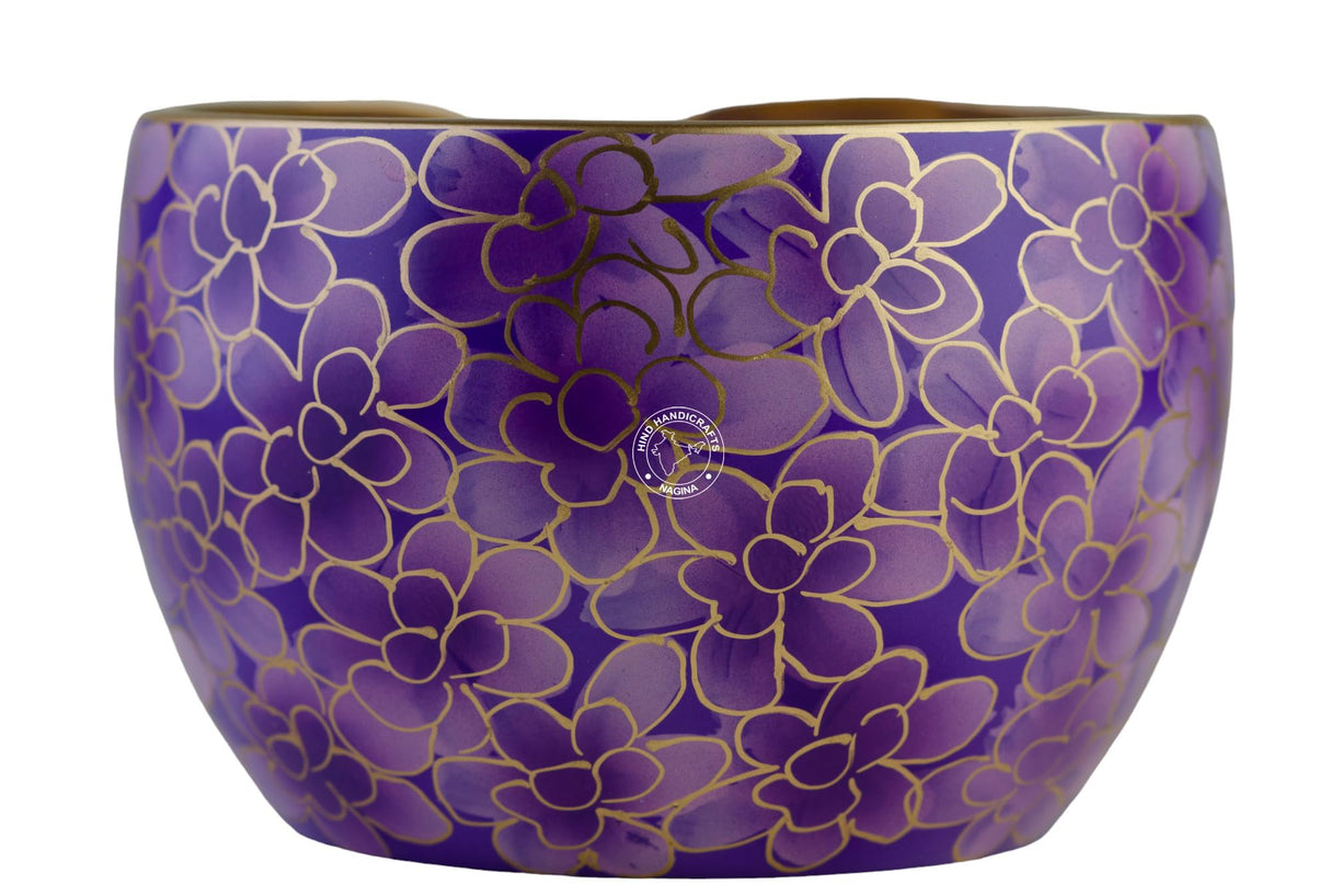 Hind Handicrafts Premium Solid Crafted Floral Metallic Finish Aluminium Portable Yarn Bowl Holder for Knitting Crochet Christmas Gift Set (6" x 6" x 4", Purple) Hind Handicrafts