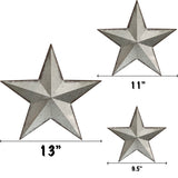 COLLECTIVE HOME - 3 Pcs Metal Barn Star, Galvanized Hanging Wall Decor, Farmhouse Wall Sculpture, 3D 13/11/9.5 Inch Wall Art for Office Living Room Bedroom (Galvanized Star) COLLECTIVE HOME
