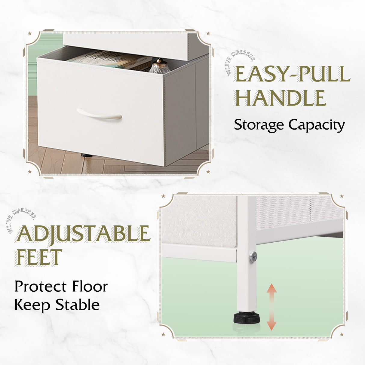 WLIVE Nightstand with 3 Drawers, Fabric Dresser, Organizer Unit, Storage Dresser for Bedroom, Hallway, Entryway, Closets, Sturdy Steel Frame, Wood Top, Easy Pull Handle, White WLIVE