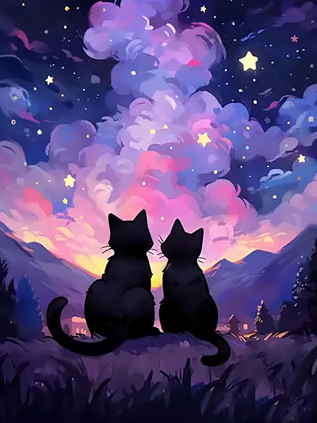 CHWGLFGG 5D Diamond Art Kits for Adults Beginners, Cat Under The Stars Sky Diamond Painting Kits, DIY Full Round Drill Paint by Diamonds Dot Gem Art for Adults, Home Wall Decor 12x16 Inch CHWGLFGG