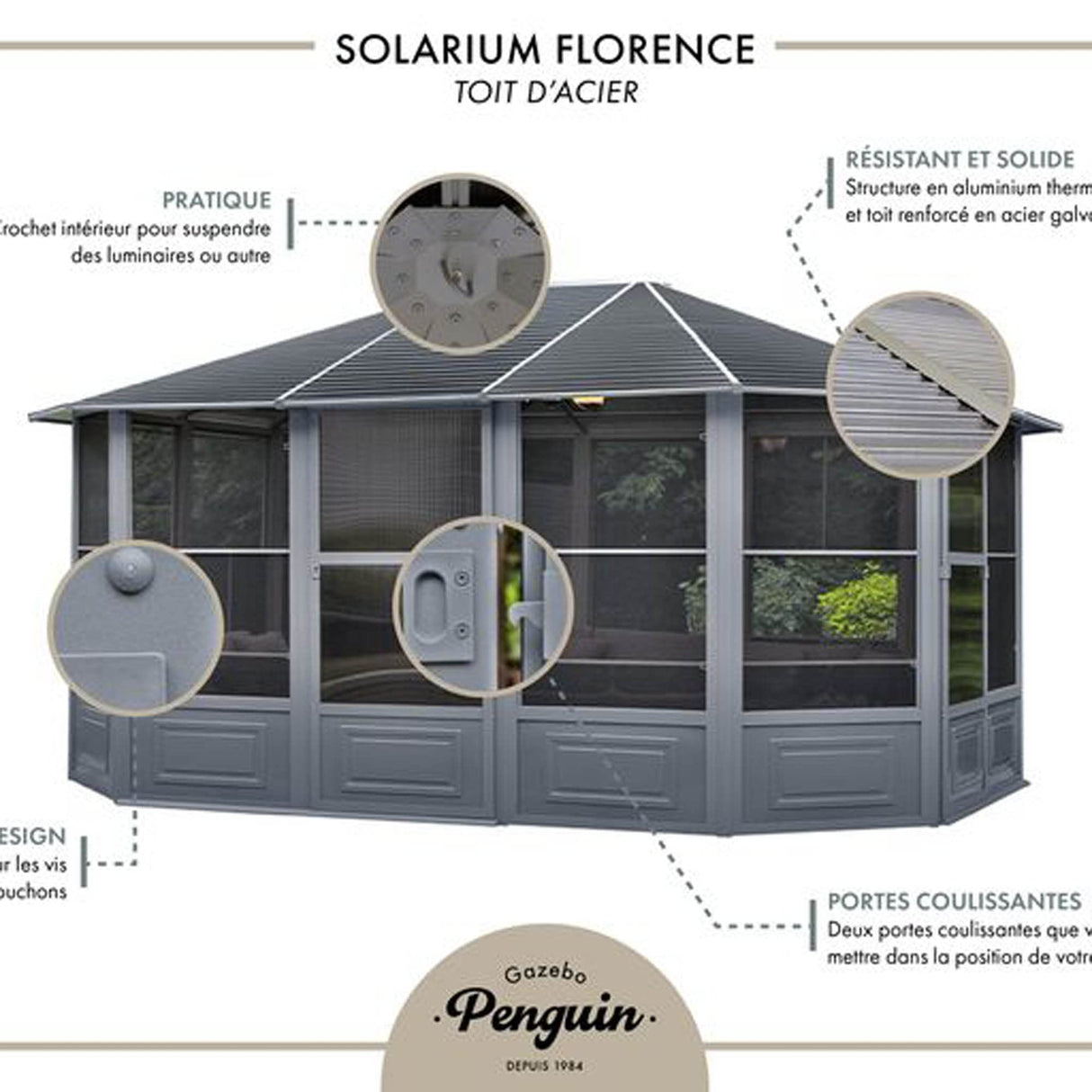 Gazebo Penguin Florence - Solarium 12x12 Metal Roof Gazebo Penguin