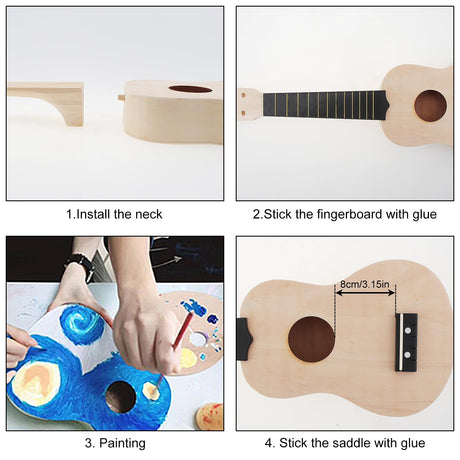 OriGlam 21 Inch DIY Ukulele Kit, Make Your Own Ukulele DIY Kit, Soprano Hawaii Ukulele Kit, Ukulele Hawaii Guitar Handwork Kit with Installation Tools for Kids, Friends, Family, Amateur OriGlam