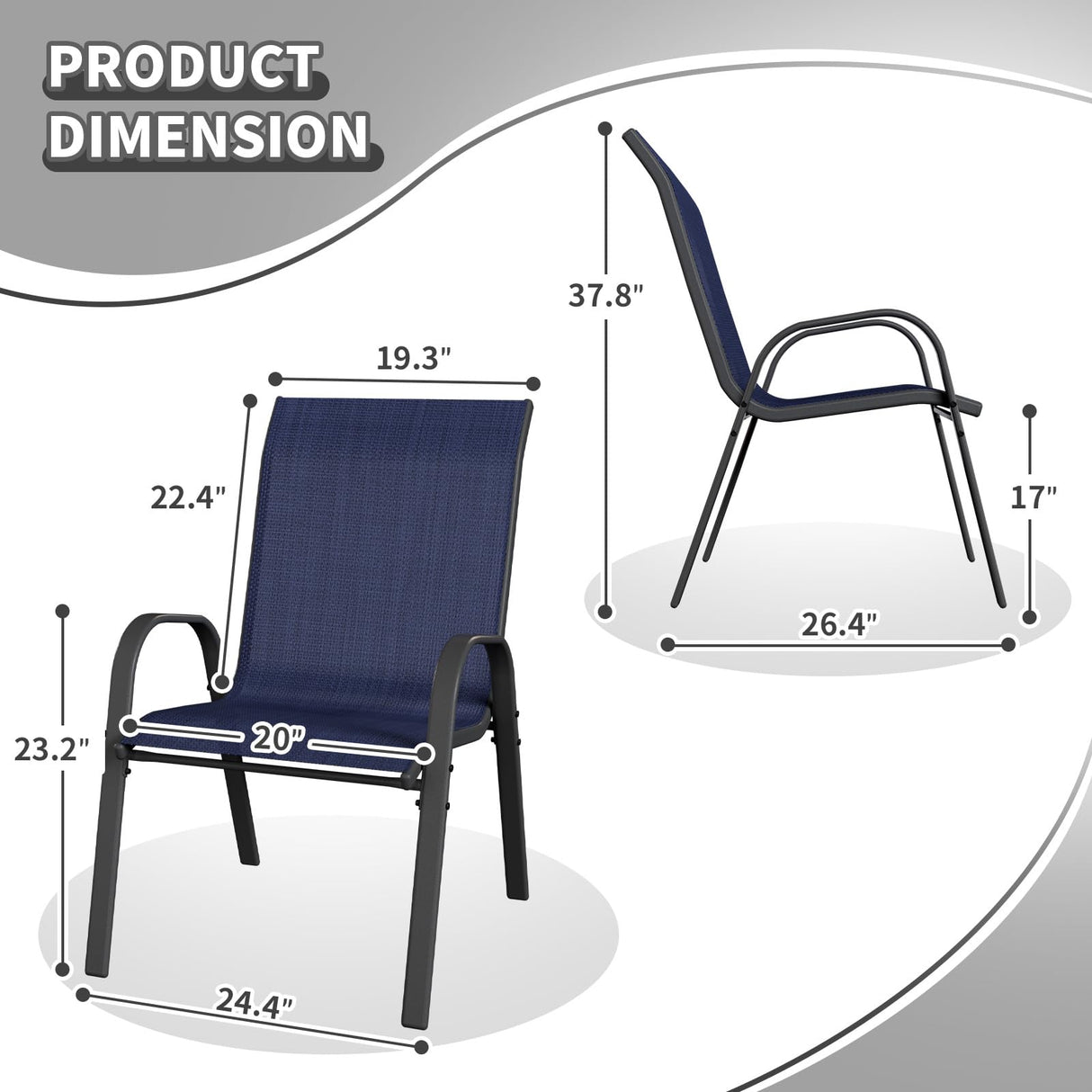 VONZOY Patio Dining Chairs Set of 4, Outdoor Stackable Dining Chairs High Back for All Weather, Patio Furniture for Backyard, Porch, Garden, Pool Deck (Blue) VONZOY