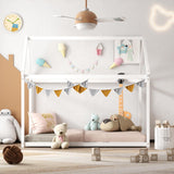 Giantex White Twin House Bed Frame with Canopy – Montessori-Inspired Low Floor Bed for Kids Giantex
