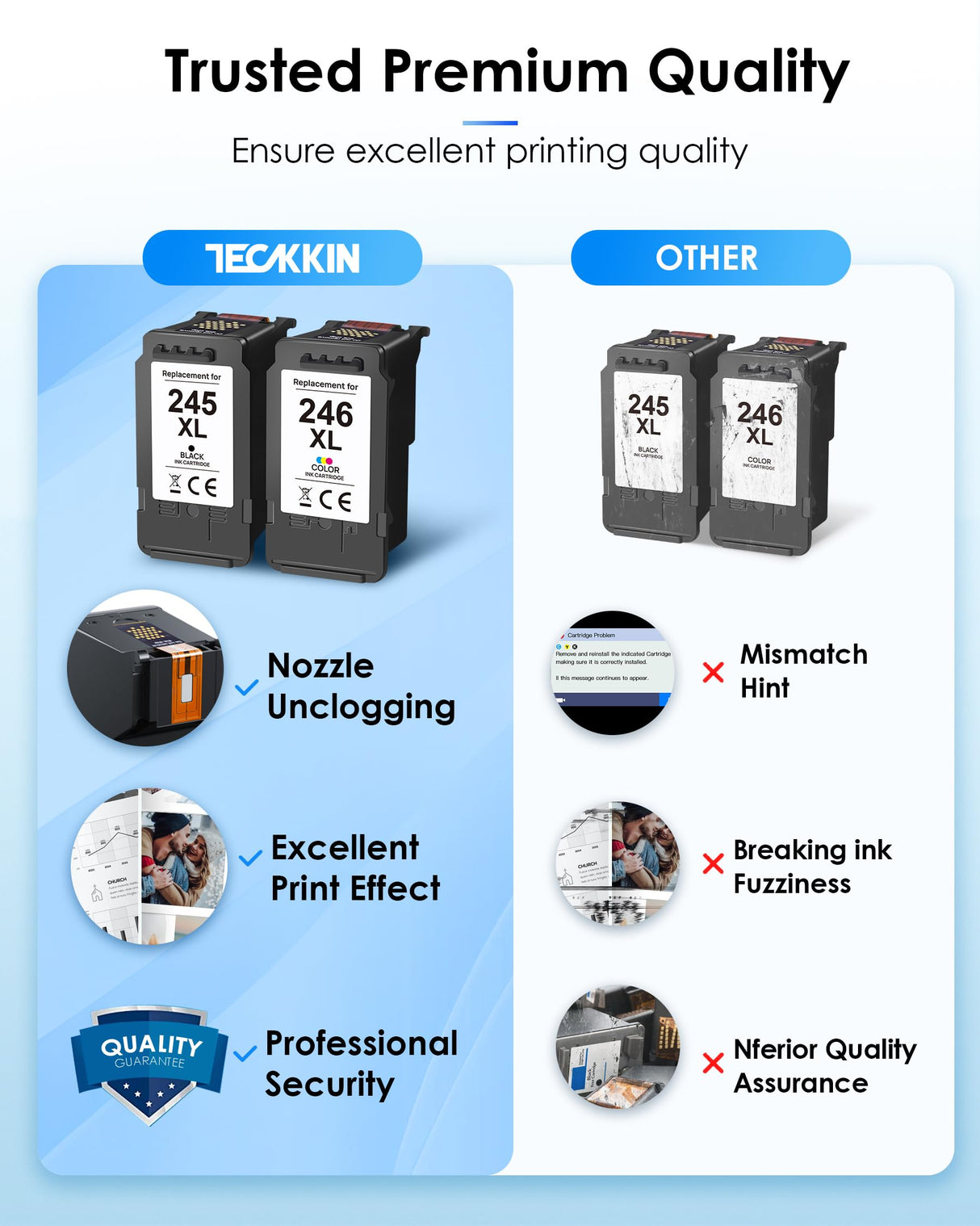 PG-245 XL/CL-246 XL High Capacity Combo Pack for Canon 245XL/Black and The 246XL/Color Works with Canon Pixma MX490 MX492 MG2522 TR4520 MG3022 MG2520 TS3100 TS3122 TS3300 Printer(1 Black,1 Tri-Color) TECKKIN