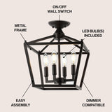 JONATHAN Y JYL7610A Plains Mini Lantern 12" 4-Light Iron Modern Farmhouse LED Flush Mount, Rustic, Industrial, Dimmable, 2700K Cozy Warm Light Kitchen, Hallway, Bathroom, Stairwell, Oil Rubbed Bronze JONATHAN Y