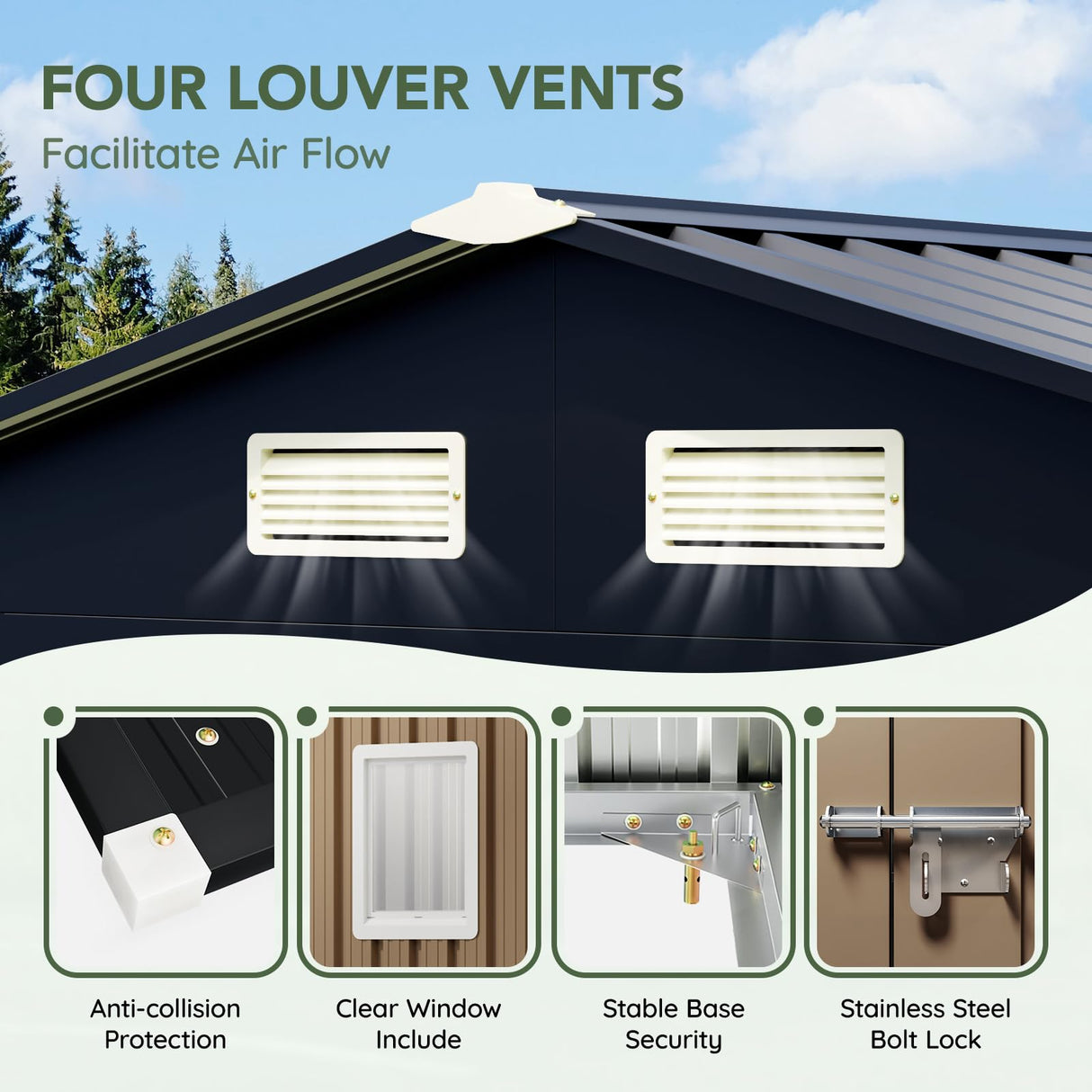 Grovellis 6x8FT Outdoor Metal Storage Shed, Double Door, 1 Clear Window, Tool Shed for Garden, Patio, Backyard Brown Grovellis