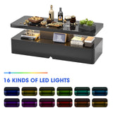 Breezestival 40'' Modern LED Coffee Table with 16 Colors Lights, Double-Layer Design for Living Room, Black Breezestival