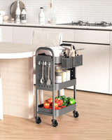 ALVOROG 3 Tier Rolling Cart with DIY Pegboards Metal Utility Cart with Wheels Handles Baskets Hooks, Storage Cart for Office Kitchen Bathroom(Gray) ALVOROG