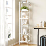 Hzuaneri Bookshelf, Book Shelf, Industrial Bookcase with 2 Hooks, Coner Shelf Storage Organizer for Home Office, Living Room, Bedroom, Kitchen, 6-Tier White BC10713W Hzuaneri