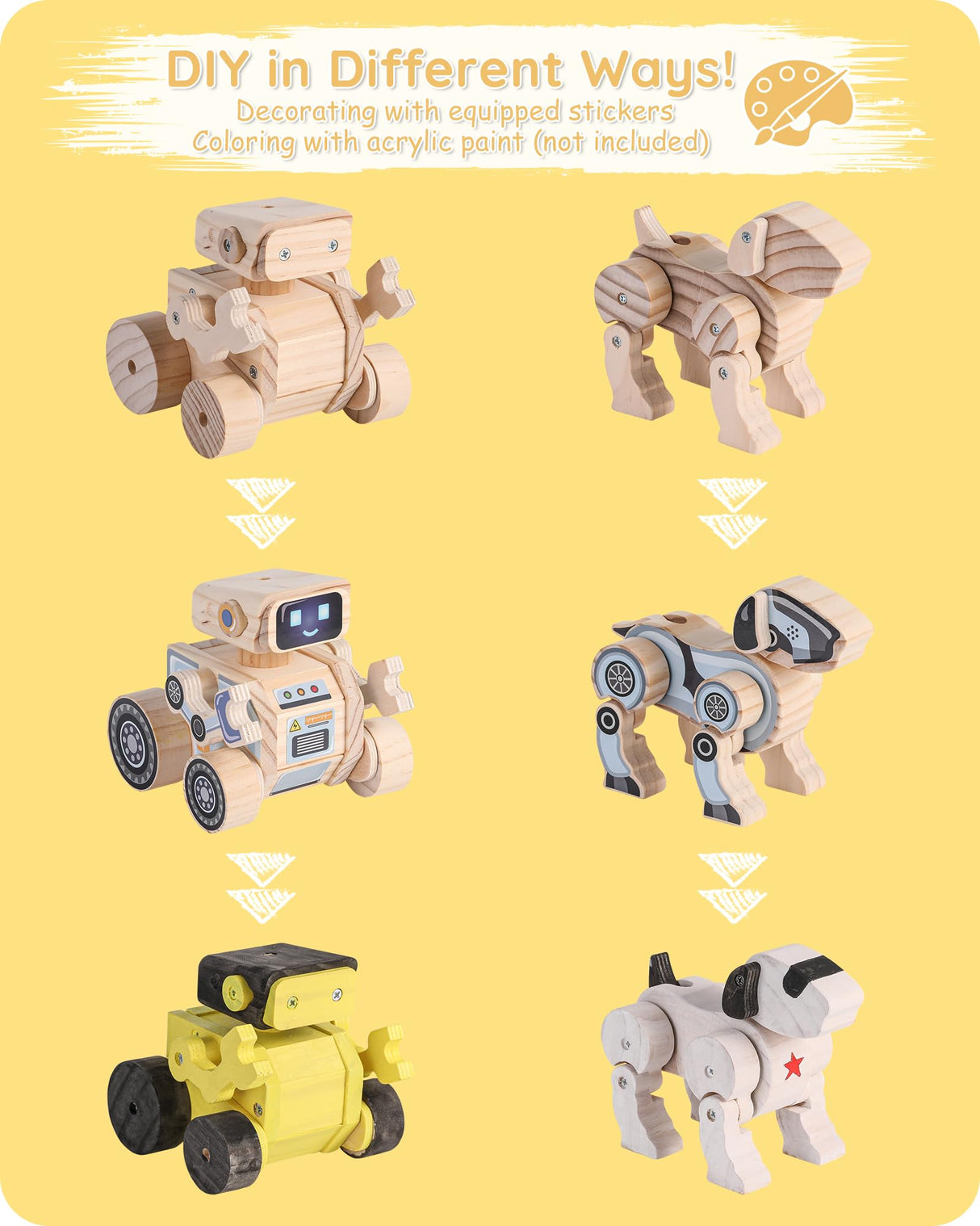 SainSmart Jr. 2-in-1 STEM Kits, Wooden Robot Assembly Toy Set, Woodworking Crafts Projects for Kids, Gift for Boys and Girls SainSmart Jr.