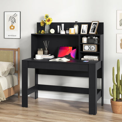 Tangkula Modern 2-in-1 Computer Desk with Hutch & Storage for Home Office (Black) - WoodArtSupply