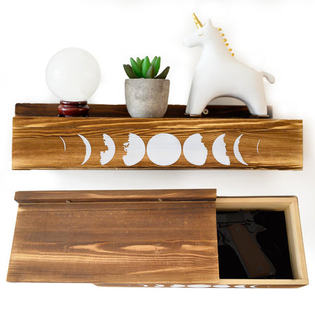 AMBER IMPRINT Hidden Gun sotrage Shelf-Concealment Furniture - 14.4'' Wide Shelf Hidden Storage - Hidden Storage Wall Decor - Wall Safe Hidden Shelf - Concealment Shelf for Home-Gun Safe for Handgun AMBER IMPRINT