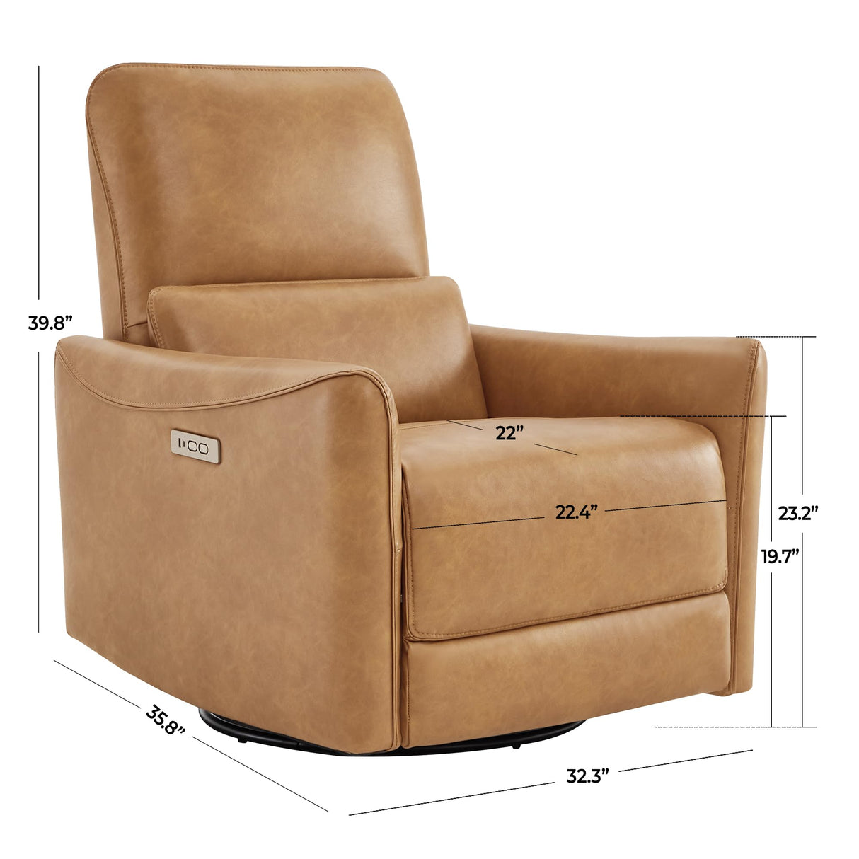 CHITA Power Recliner Chair Swivel Glider, FSC Certified Upholstered Faux Leather Living Room Nursery Reclining Sofa Chair with Lumbar Support, Cognac Brown CHITA