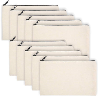 Legigo 10 Pack Blank DIY Craft Case Blank Makeup Bags- Beige Canvas Pencil Pouch Bulk Cosmetic Bag Multi-Purpose Travel Toiletry Zipper Bags (8.3 × 5 Inch)
