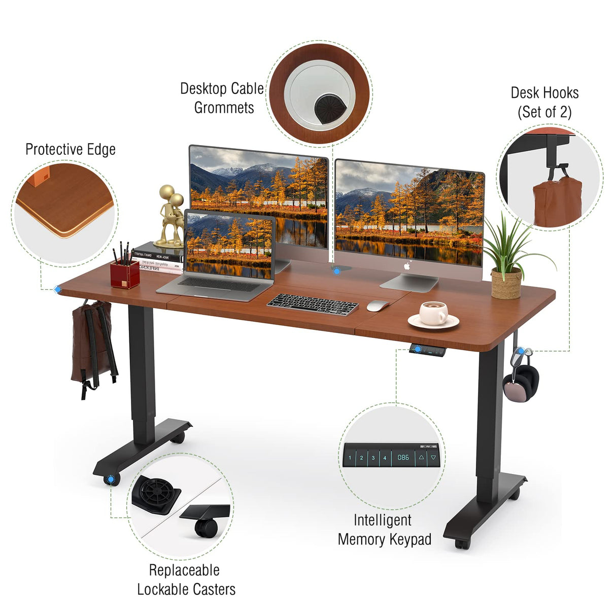 Monomi Electric Standing Desk, 55x28 Inches Adjustable Height Desk, Home Office Sit Stand Up Desk (Black Frame/Cherry Top) Monomi