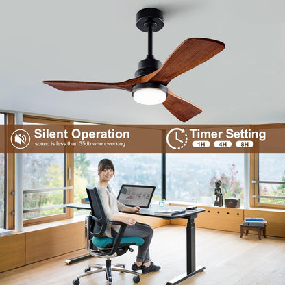 BOOMJOY 42'' Ceiling Fans with Lights and Remote Control, 6 Speed Quiet Reversible DC Motor, 3 Blades Wood Indoor Outdoor Ceiling Fan with Light for Living Room Bedroom Study Office - WoodArtSupply